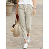 Women's Drawstring Elastic Waist Straight Leg Long Pants Loose Fit Cotton Linen Casual Trousers