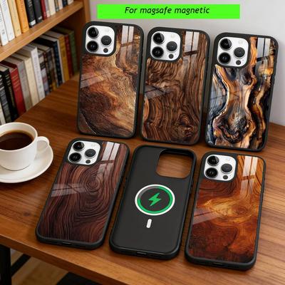 N-Natural Wood Phone Case For iPhone17,16,15,14,13,12,11 Plus,Pro Magnetic For Magsafe Wireless Charging