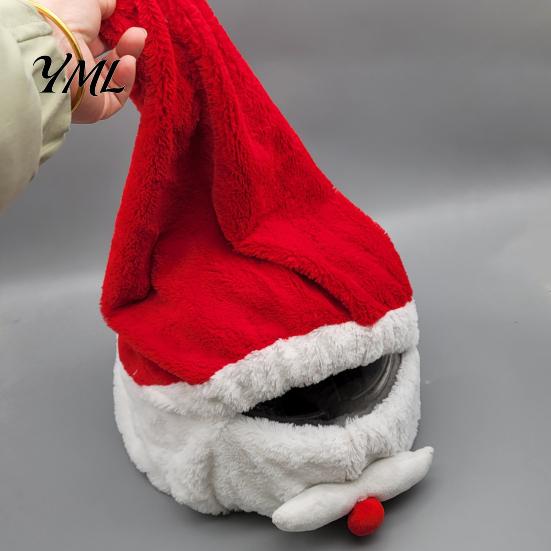 Soft Helmet Hat Christmas Santa Motorcycle Cover, Plush Claus Cycling Decoration for Decoration, Xmas Holiday Accessories Men Cover