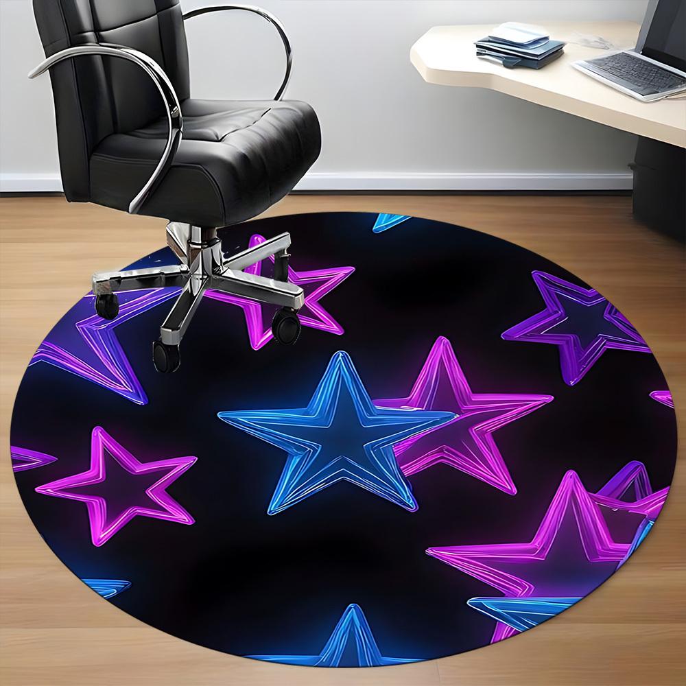 1pc Neon Star Decor Chair Carpet for Office, Round Polyester Mat, Indoor Decor for Office, Easycare Fabric, Washable Non-slip Area Carpet