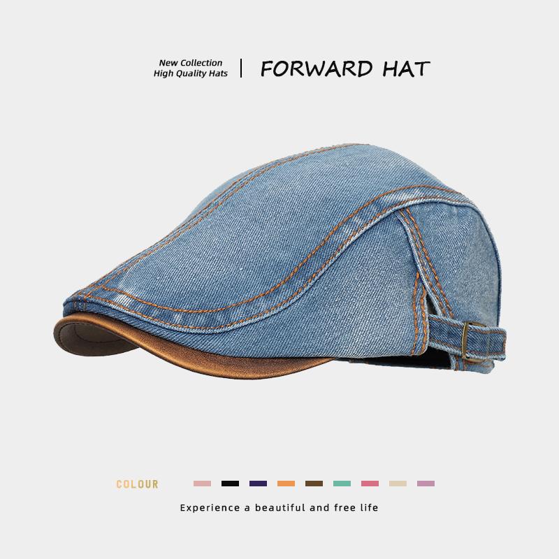 

Vintage Washed Denim Beret Unisex Newsboy Cap British Literary Style Casual Daily Japanese Minimalist Flat Cap M (56-60cm) средний синий
