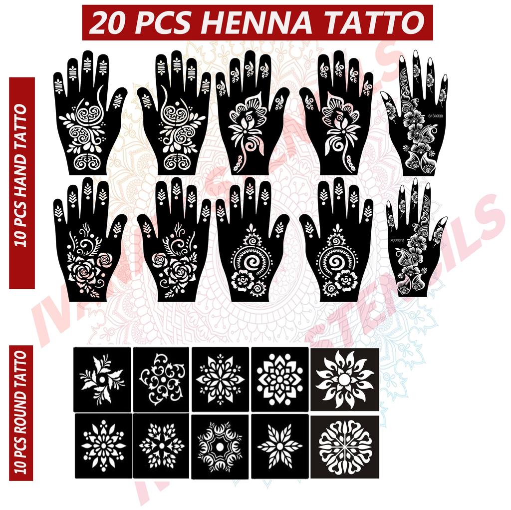Șablon Ivana pentru Tatuaje Henna Design Henna pentru Mâini Set de 20 buc Pachet Combo, 10 Bucăți Design Mână 10 Bucăți Șabloane Rotunde pentru Femei, Fete și Copii, E