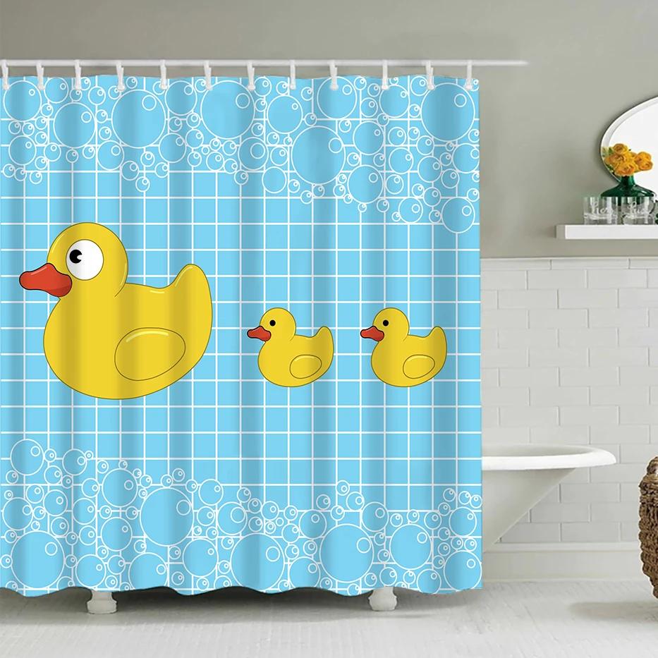 

Duck Shower Curtain Cartoon Character Taking A Bath Colorful Drops Backdrop Dots,Cloth Fabric Bathroom Curtains With Hooks W60H190(CM)-1 Pcs