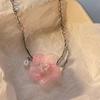 Romantic Niche Pink Sweet Flower Collarbone Chain Versatile Temperament Necklace Women Pearl Fringe Collarbone Chain