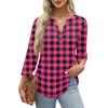 Damen Freizeit Karo Print Ausschnitt 3/4 Ärmel T-Shirt Top für den Alltag und das Wochenende