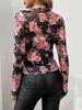 Elegant Rose Floral Mesh Slim-Fit Top for Women - Autumn/Winter Collection
