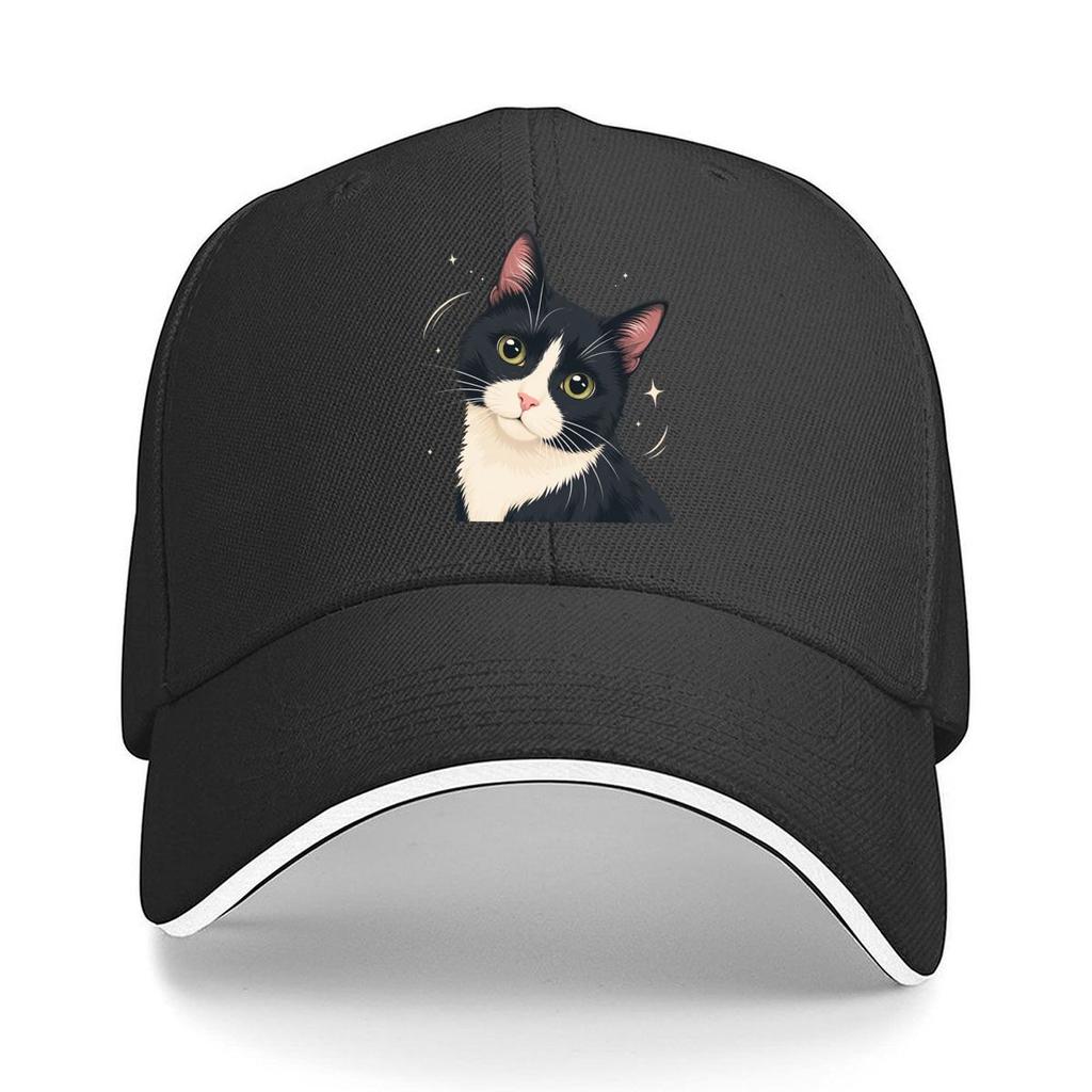 Wide Eyed Tuxedo Cat Portrait Sandwich Baseball Cap Sun Cap Outdoor Workouts Hat