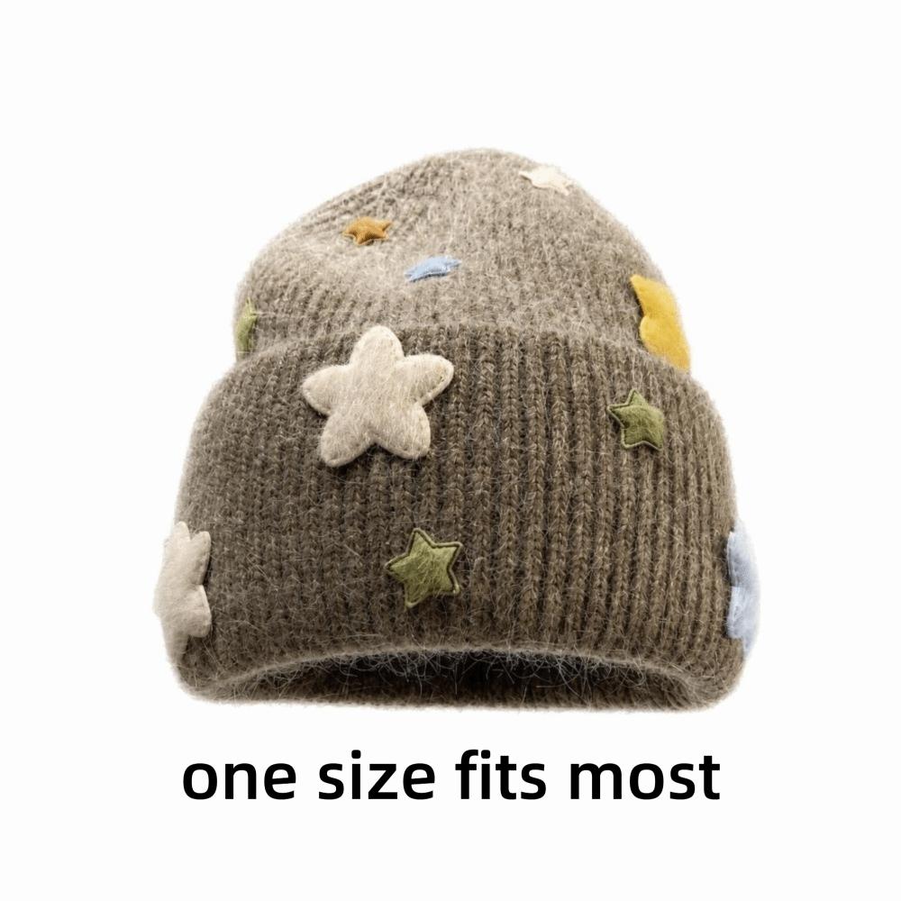 3D Star Knitted Beanie Hat Acrylic Blend Wool Knit Cap Fashion Fuzzy Beanie  For Women