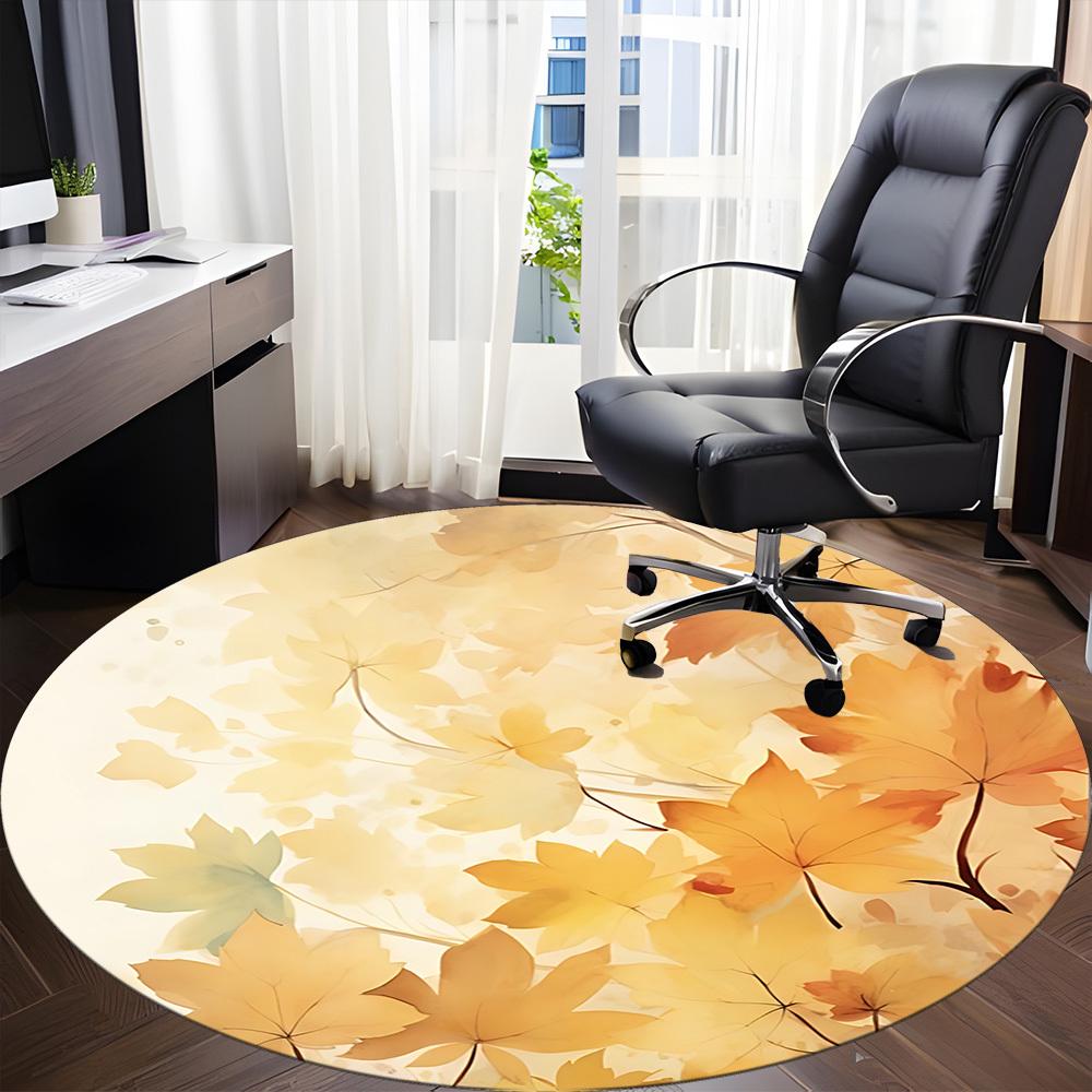 1pc Autumn Leaves Office Round Area Rug, Indoor Mat Suitable For Office, Under Office Chairs Bedroom Living Room Home Decor, Room Deco