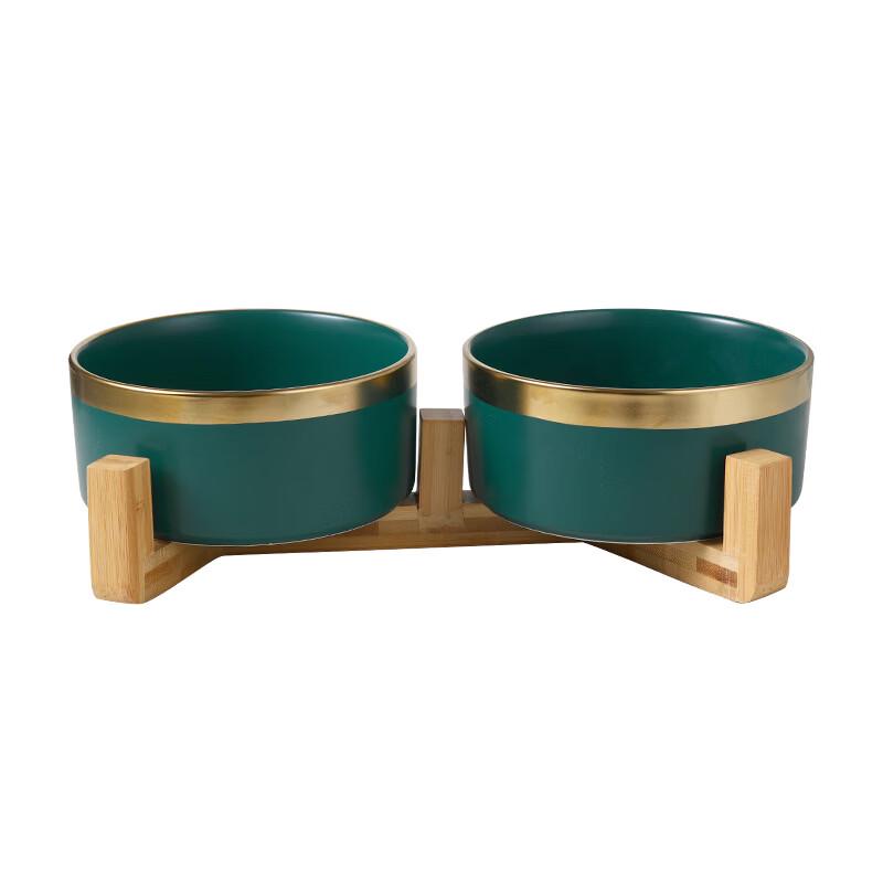 Ceramic Pet Bowl with Wooden Stand