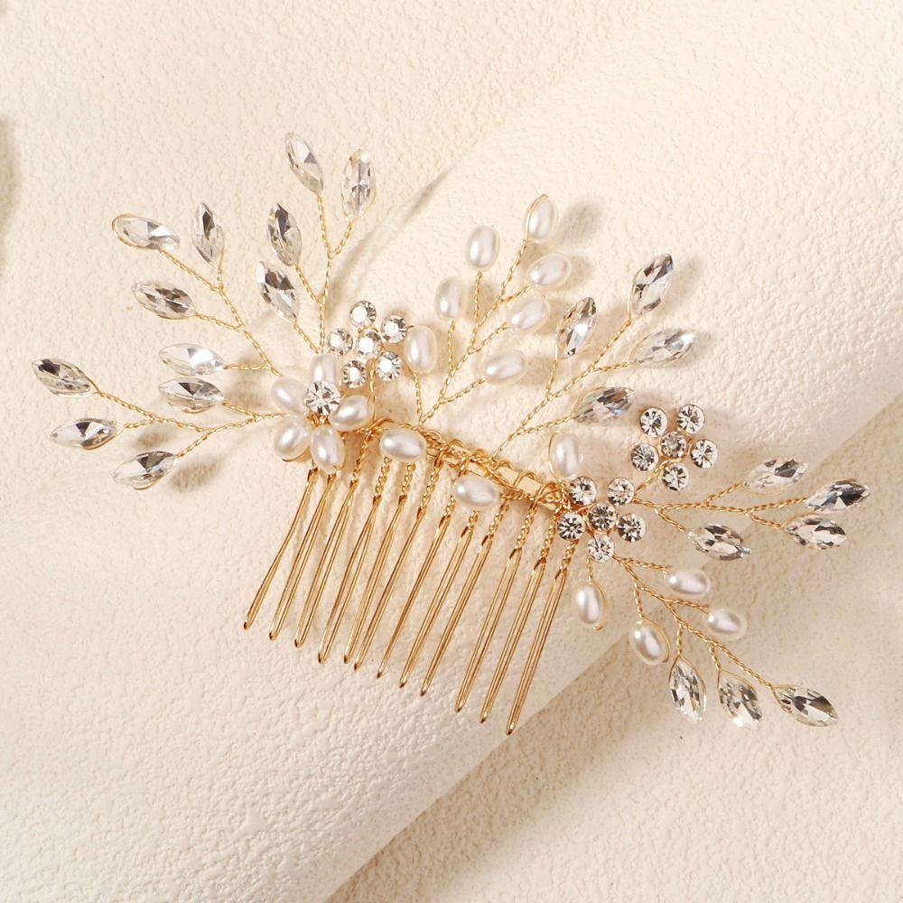 Sparkling Hair Comb Elegant Rhinestone Hairpin Hair Ornament Faux Pearl Hairclip Girl Gift