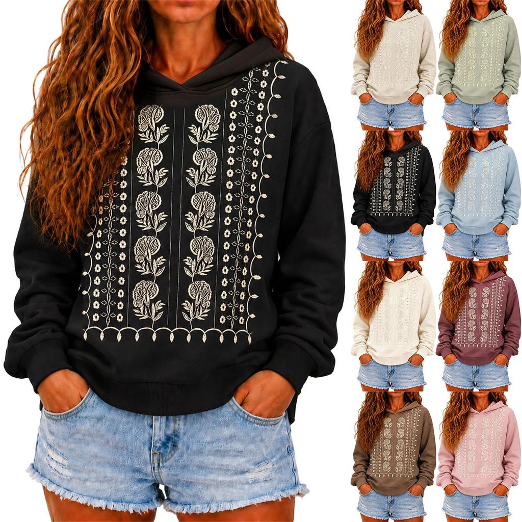 Women's Embroidered Casual Pullover Hoodie Without for Everyday Wear