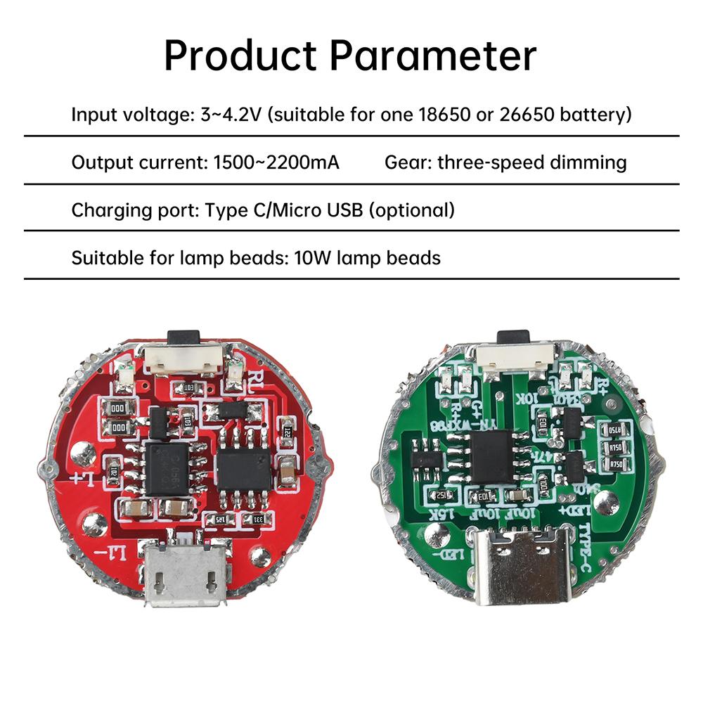 3-Gang Taschenlampen-Antriebsmodul 2-Gang-Treiberplatine Zubehör mit Schalter Lade-Integrierte PCB für 10W Lampenperlen