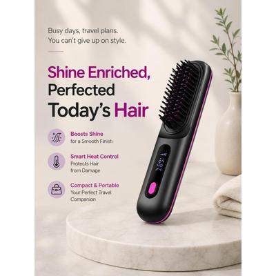 Portable Wireless Hair Styler Mini Iron Brush Quick Volume & Curls Authentic
