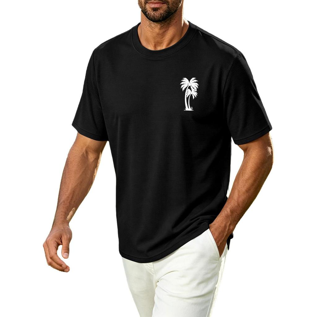 Men's Hawaiian Print Casual Crew Neck T-Shirt Breathable Quick Dry Short Sleeve Tee for Sports and Outdoor Activities