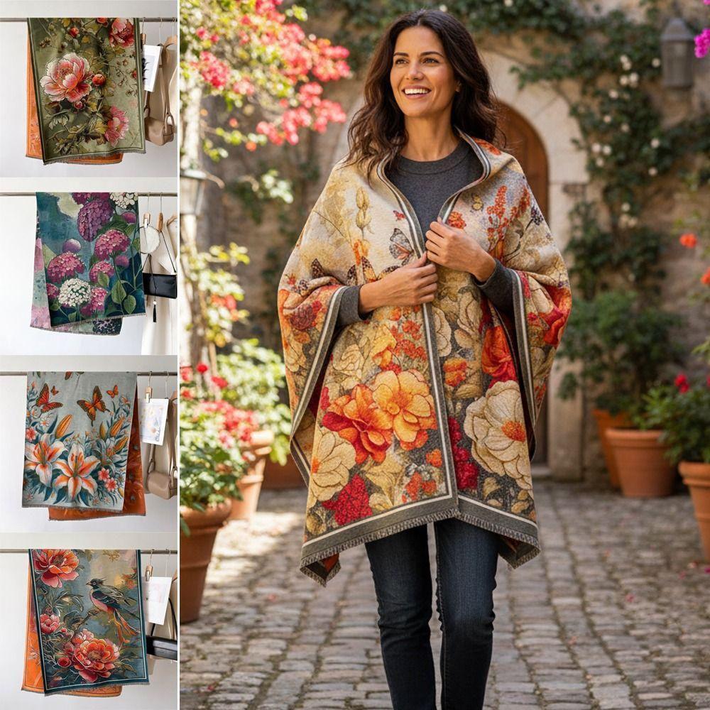 Imitation Cashmere Oil Painting Scarf Long Fringed Shawl  Wedding Party Evening Dresses