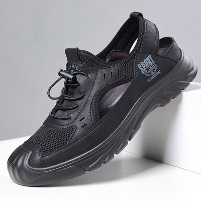 Summer New Sandals Men's Hollow Wading Shoes Breathable Mesh Hole Shoes Soft Sole Bag Head Shoes Men