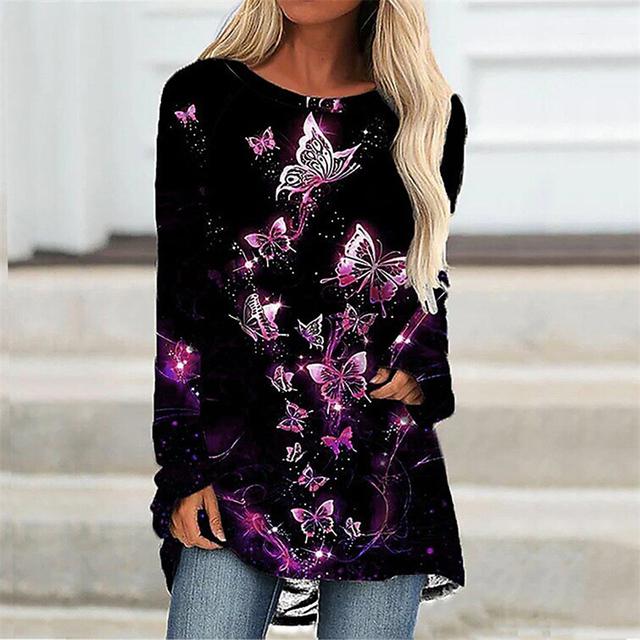 Móda Ženy Letní tričko Barevné tričko s potiskem motýla Outdoorové tričko s kulatým výstřihem volné Dámské Top Oblečení Plus velikosti S-5xl