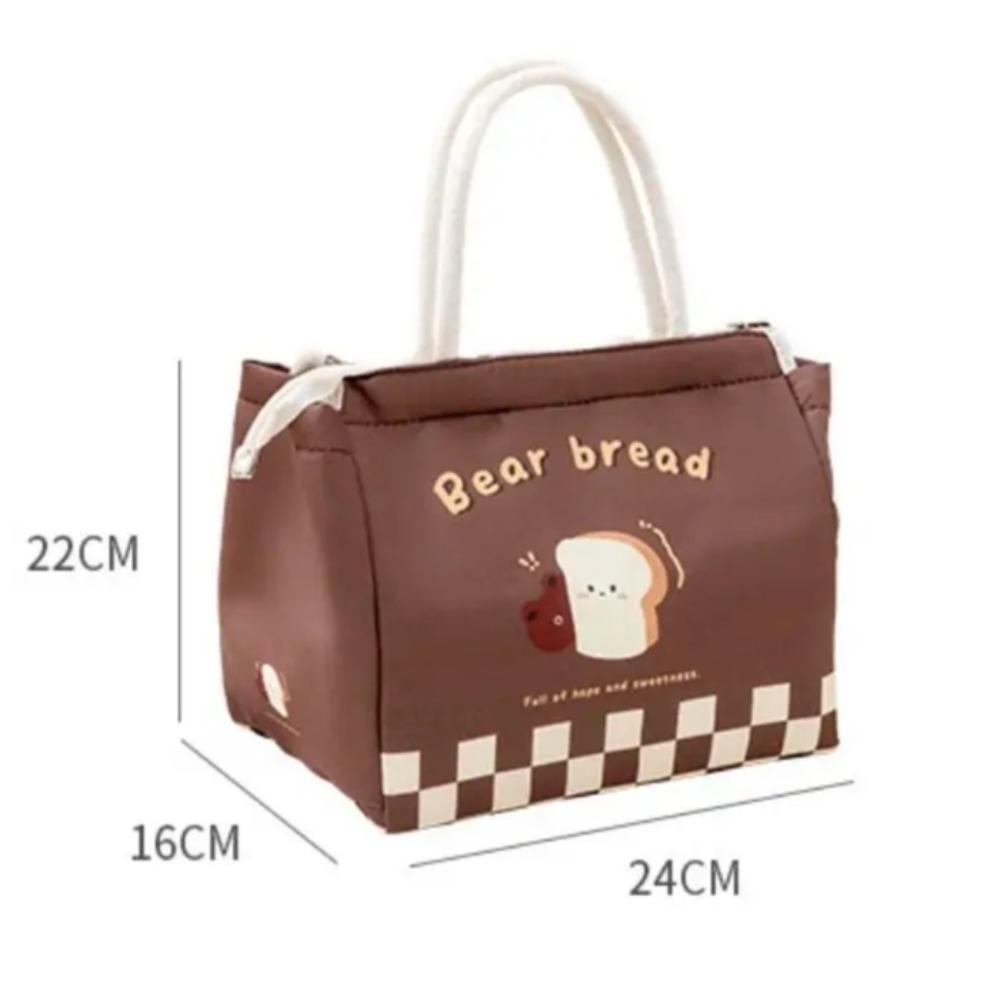 Cute Cartoon Bear Canvas Tote Food Bag Women Kawaii Portable Mini Handbags Thermal Lunch Box Cloth Picnic Travel Storage Bags