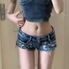 GlowGirl GlowGirl Sexy Mini Women's Denim Shorts American Retro Y2K Rivet Decorate Skinny Short Jeans Female Korean Low-Waisted Streetwear Shorts