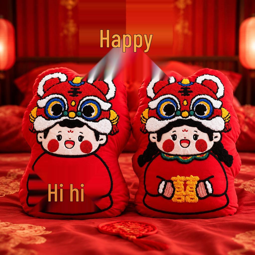 Red Festive Wedding Dolls - Bed-Pressing Cushion Gift for Newlyweds Decoration