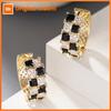 Huitan Noble Women Hoop Earrings Gold Color Wedding Engagement Accessories Fancy Lady Party Jewelry Inlaid Shiny Black/White CZ
