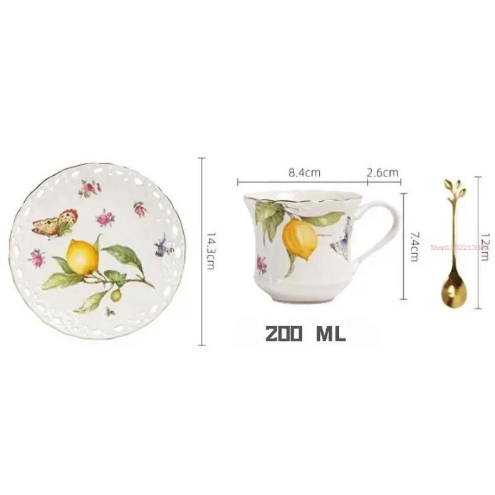 European Style Lemon Pattern Cups, Tea Cup Saucers Steak Plate Bowl Plate Dinnerware, Cute Coffee Mug Afternoon Tea Tableware