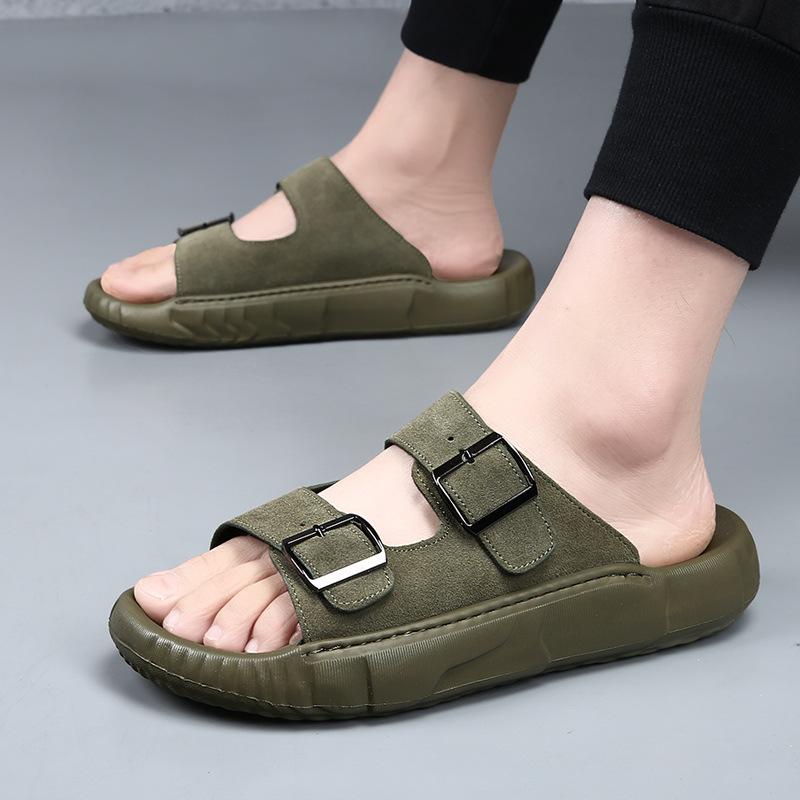 Fashion Fashionable Men's Top Layer Cowhide Casual Slippers Summer Outdoor Non Slip Men's Sandals Thick Bottom Beach Slippers