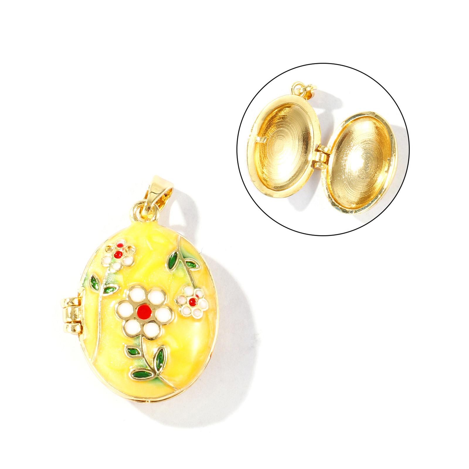 

2Pcs Enamel Oval Flower Charms Can Open Picture Photo Locket Frame Brass Pendants For DIY Necklace Jewelry Making 27x17mm жовтий