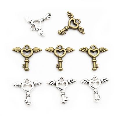 50pcs 14x14mm Charms Fly Key Antique Bronze Silver Color Pendants Making DIY Handmade Jewelry Factory Wholesale 