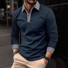 Men's Beige Long Sleeve Polo Shirt With Checkered Collar And Cuffs