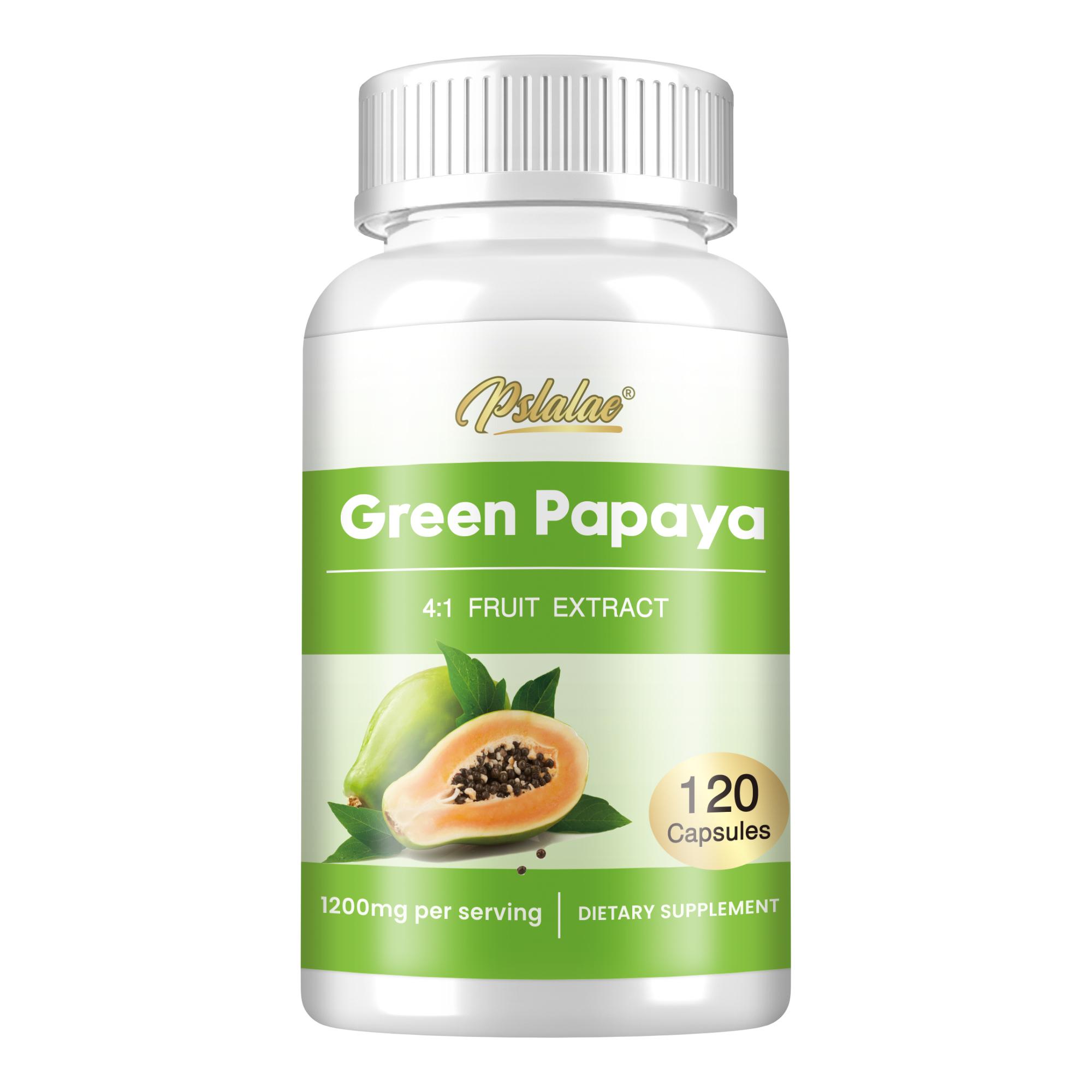 Pslalae Green Papaya Extract Capsules, Natural Green Papaya Enzyme Extract, 1200mg, Suitable for Adults, Gentle Formula 120*1