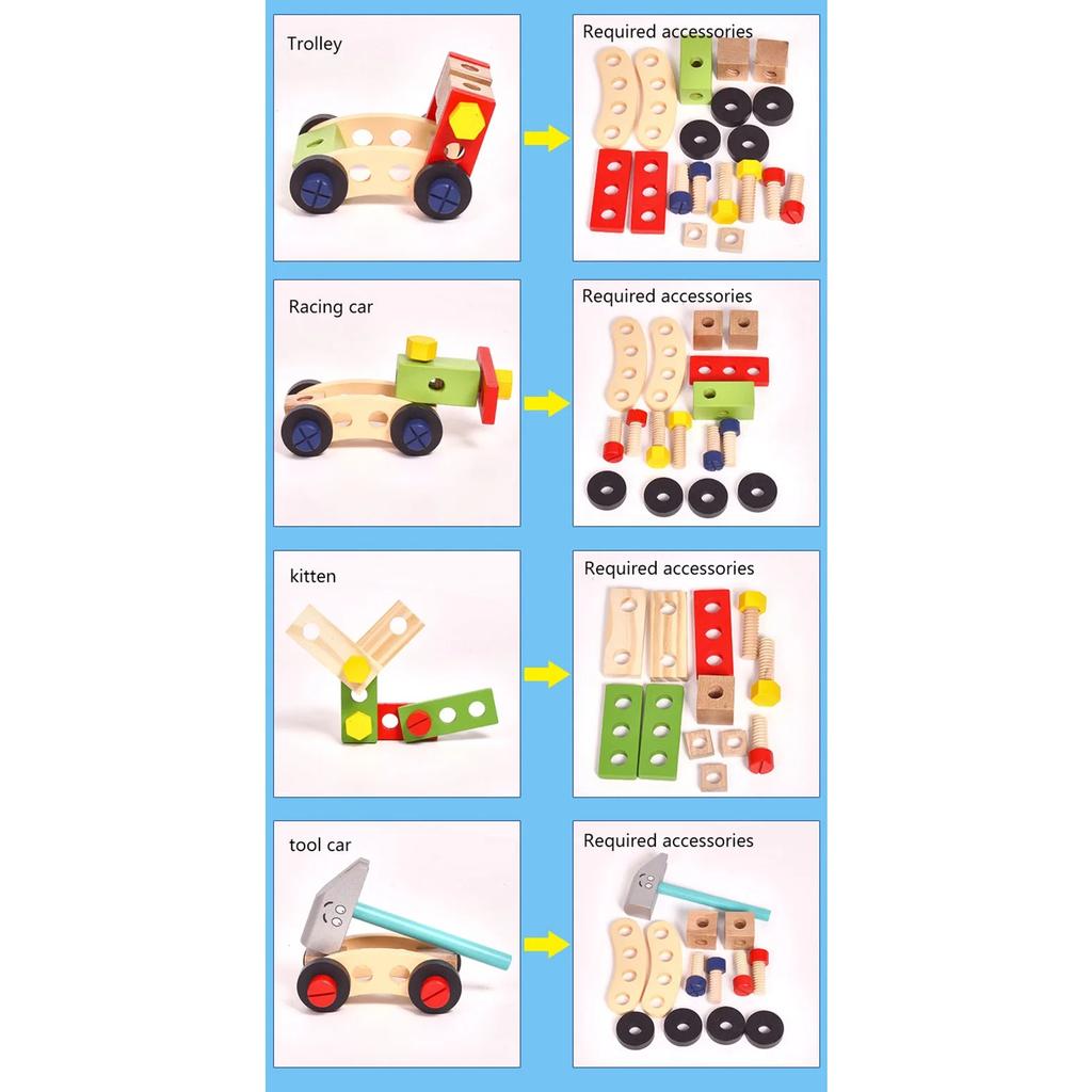 Giocattoli Educativi Montessori per Bambini Set Gioco di Ruolo Cassetta degli Attrezzi in Plastica e Legno Bambini Montaggio Dadi e Viti Strumento da Falegname di Simulazione