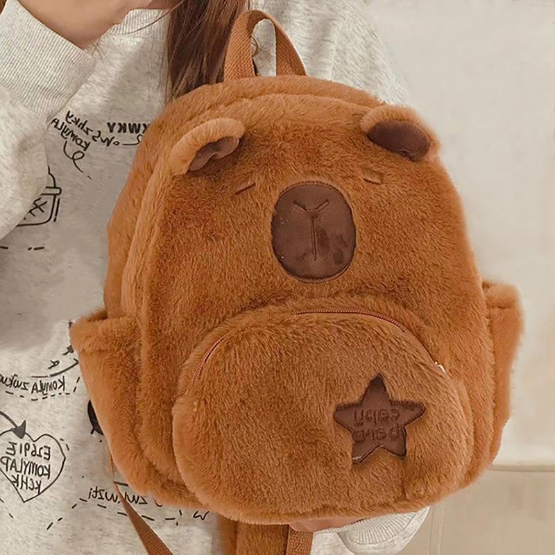 

Capybara Plush Bag Backpack Женская школьная сумка большой емкости Милая мультяшная сумка для школьников среднего возраста Маленький модный рюкзак