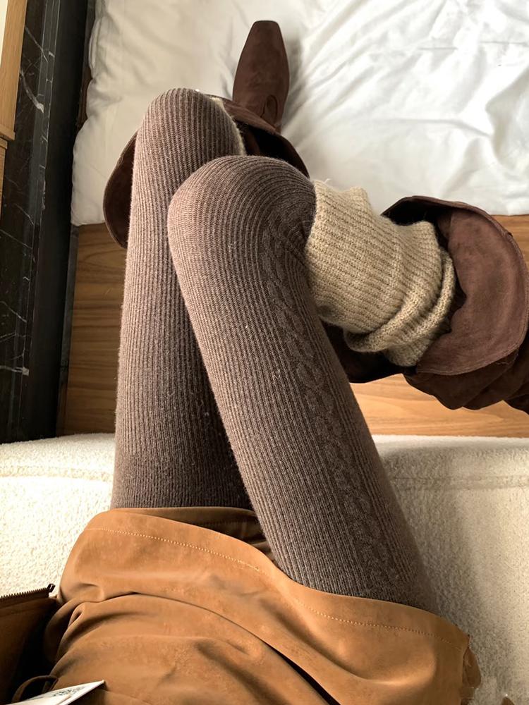 Korean Knitted Side Twist Tights Women Vertical Thermal Light Slimming Simple Versatile Pantyhose Underwear Leggings Stocking