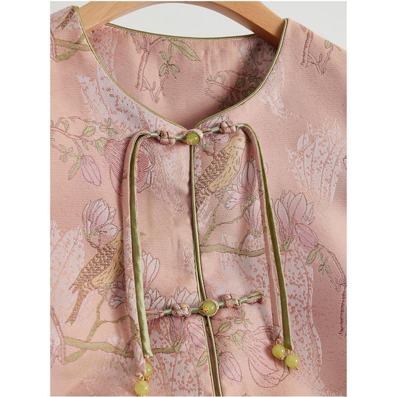 2025 Spring Medium Button Vest Clip Small Outer Wear Top Pink Jacquard Vest