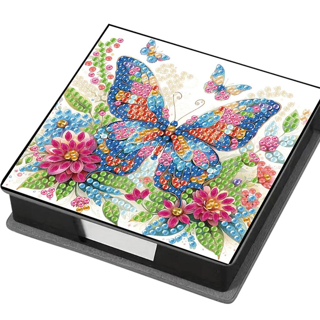 DIY Rhinestones PU Diamond Painting Notecard Box with 160 Sheets Paper Gem Painting Memo Pad Holder Mosaic Kit for Home Office