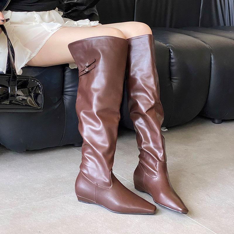 Fashion Fashion Pointed Toe Ladies Knee High Boots Female Slip On Shoes Women Modern Long Boots With Height Increasing Shoes