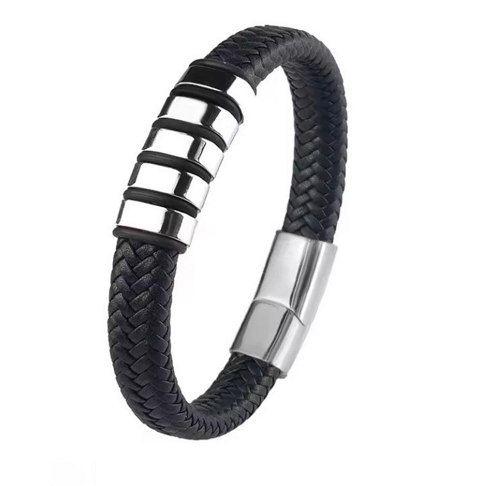 Minimalistisches Design Metall-Strang-Charme Armreif für Herren Magnetischer Verschluss Armband Zubehör Geflochtenes Lederarmband