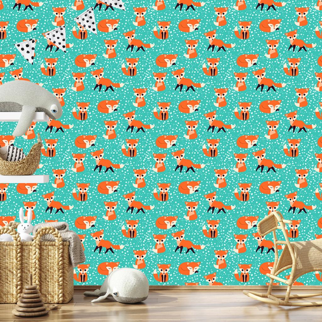 Foxes in front of dots wallpaper for living room and bedroom 50x1000