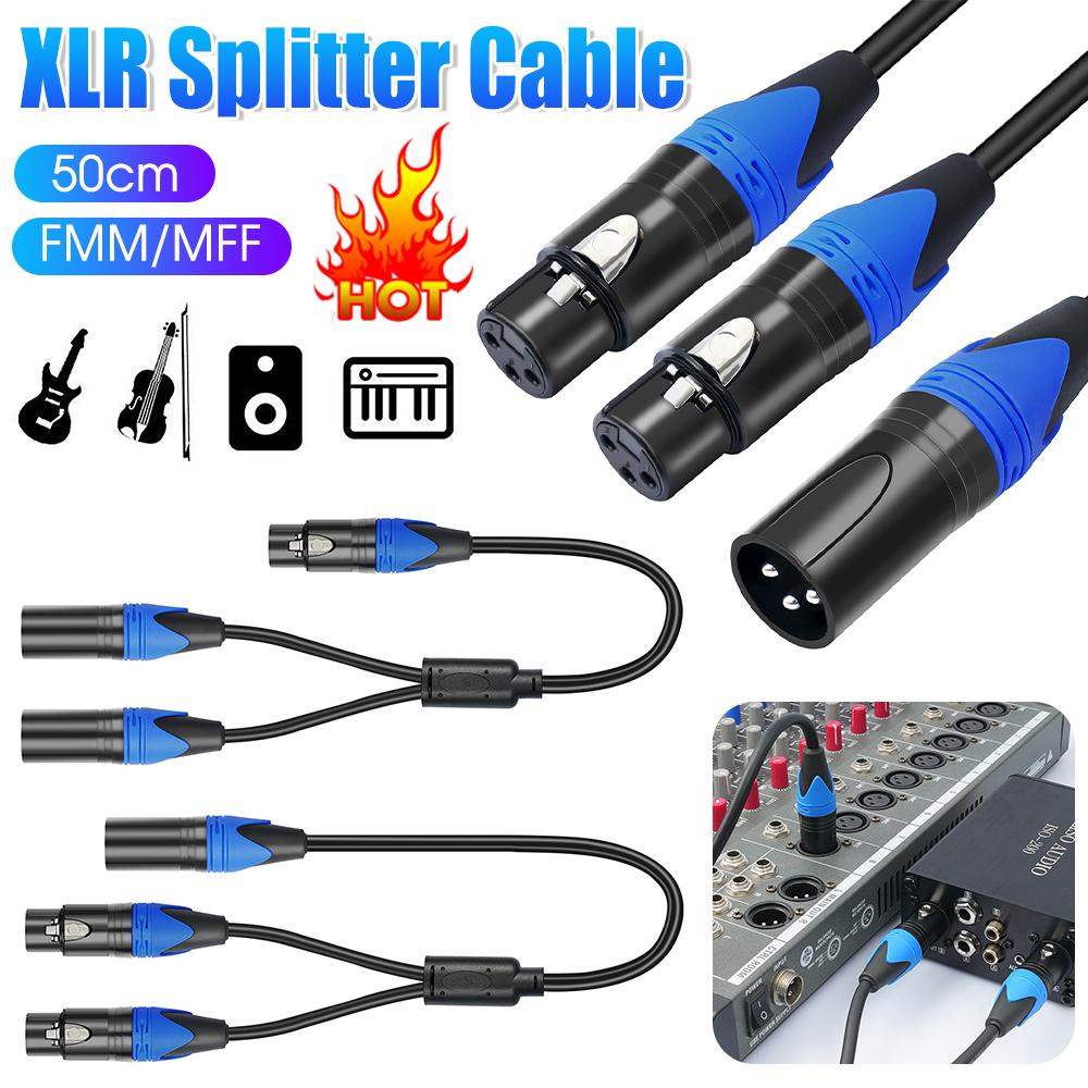 50cm XLR Splitter Cable 1 XLR Male To 2 XLR Female XLR Y Splitter Cable Microphone Splitter Cord for Amplifier Microphone Mixer