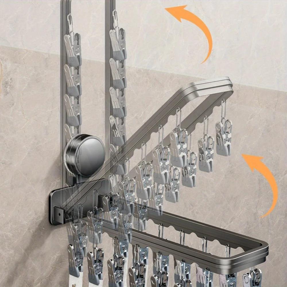 Creative Suction Cup Foldable Drying Rack (with 14 Clips),space-saving for Drying Socks, Underwear, Baby Clothes and Towels