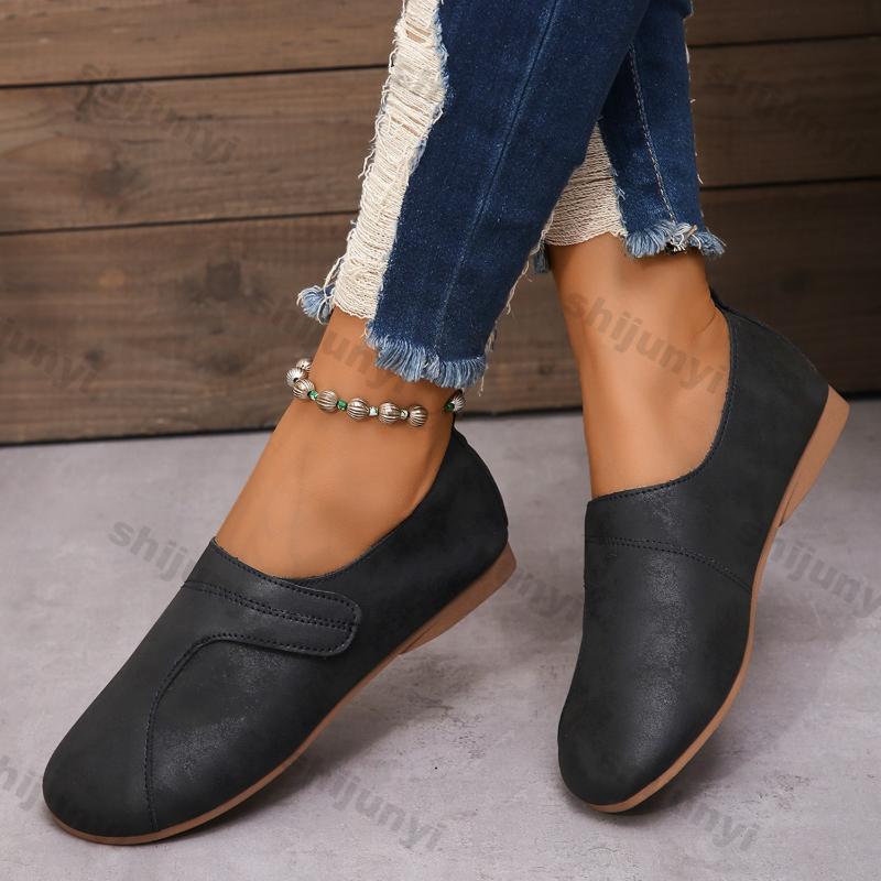 Women's Round Toe Flat Shoes Spring Autumn New Elegant Casual Solid Color Wear-Resistant Fashion Comfortable Walking Flat Shoes