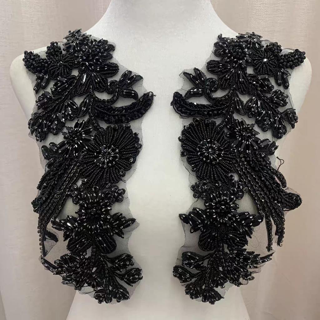 Crystal Embroidered Patch Sequin Floral Applique Rhinestone Beaded Fabric Corset Bodice