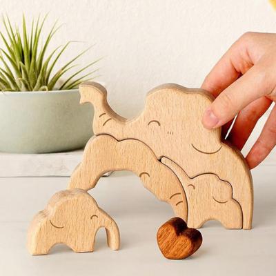 Holz Elefantenfamilie Puzzle Personalisiert 2/3/4/5 Familiennamen Elefanten Skulptur für Einweihungsdekor Weihnachten Muttertag Vatertag Geschenke