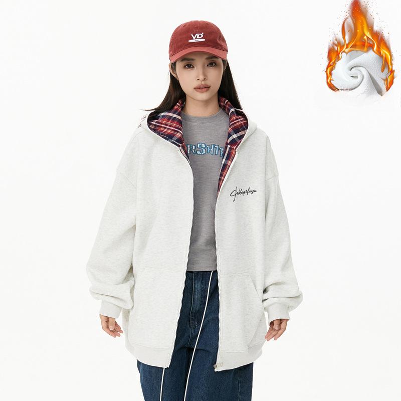 Cardigan Sweater Jacket Men's Autumn and Winter New Trendy Loose Velvet Thickened Youth Hooded Jacket Men