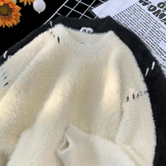 Pánská černá mikina s fleecovou podšívkou - Hrubá, teplá, volného střihu, s kulatým výstřihem na podzim a zimu