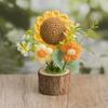 Handmade Crochet Sunflower Bouquet in Pot-Charming Knitted Creative Mini Flower Bouquet,Forever Blooming Home Desktop Decor or Gift for