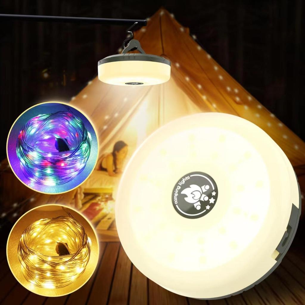 10M Camping String Light 3-in-1 Tent Light Rechargeable RGB&Warm Light 8 Mode Outdoor/Indoor Hanging LED Fairy Light For Camping