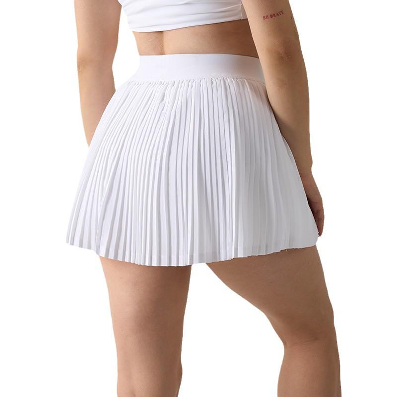 In-Stock High Waist Pleated Athletic Skort with Anti-Exposure and Quick-Drying Features, Side Pockets, and Midi Length
